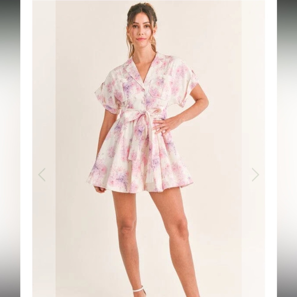 Amable by MABLE pink/purple MCKINLEY SAFARI BELTED DRESS NWOT